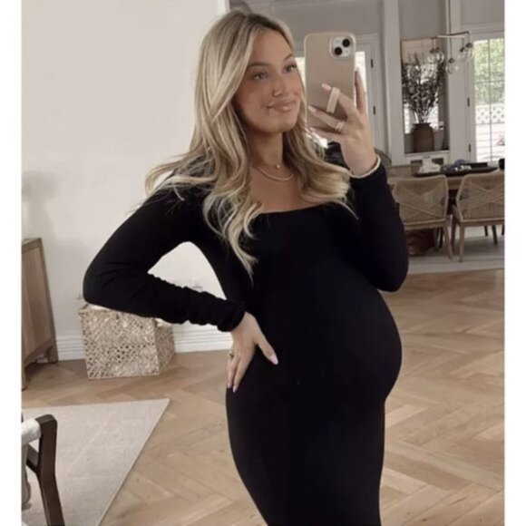 SKIMS Lounge Ribbed Long Sleeve Maxi Dress in Onyx Black Size Medium - Picture 5 of 16